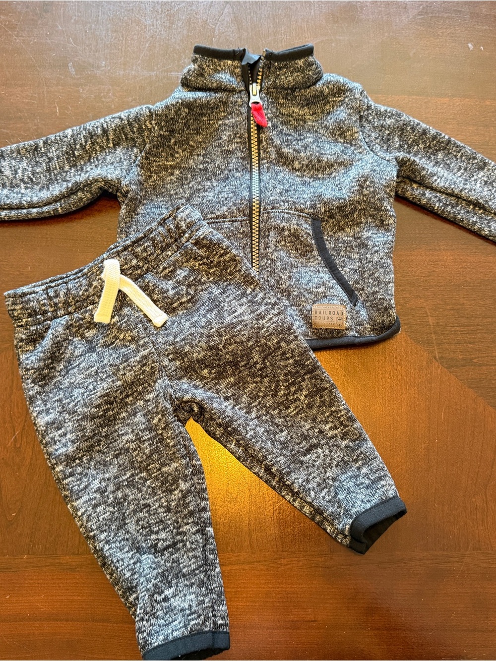 Carter's Grey Marled Knit Jogger Set with Red Zip Pull